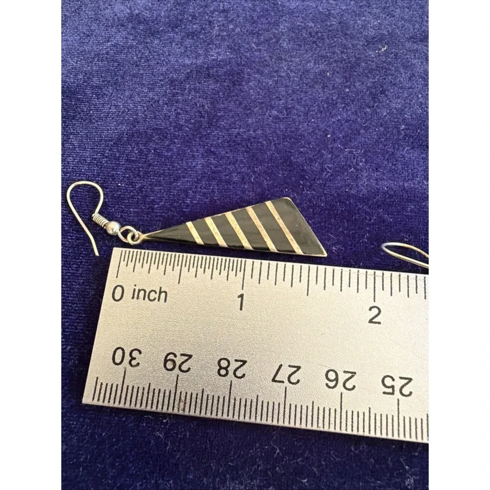 Vintage Silver Dangle Earrings With Black Enamel Alpaca